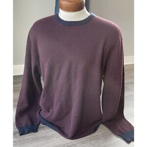 Toscano Merino Wool Maroon Blue Knit Sweater XL New Soft Long Sleeve